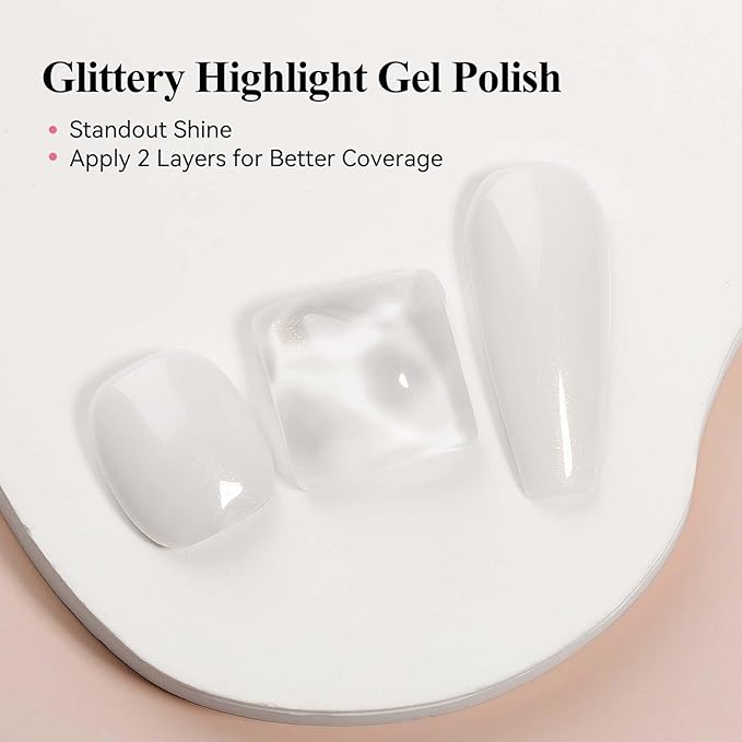 Shimmer Gel Nail Polish, Milky White Holographic Jelly Gel Polish Natural Translucent Color Soak Off UV Neutral Gel Polish for Nail Art Salon at Home, 12ML
