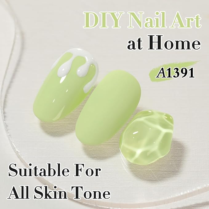 Double Rhythm 0.50 OZ Gel Polish Hema Free Same Color Same Bottle Golden Round Translucent Neutral Natural Milky 15 ML Jelly UV Polish Art DIY at Home (Pastel Green-C1391)