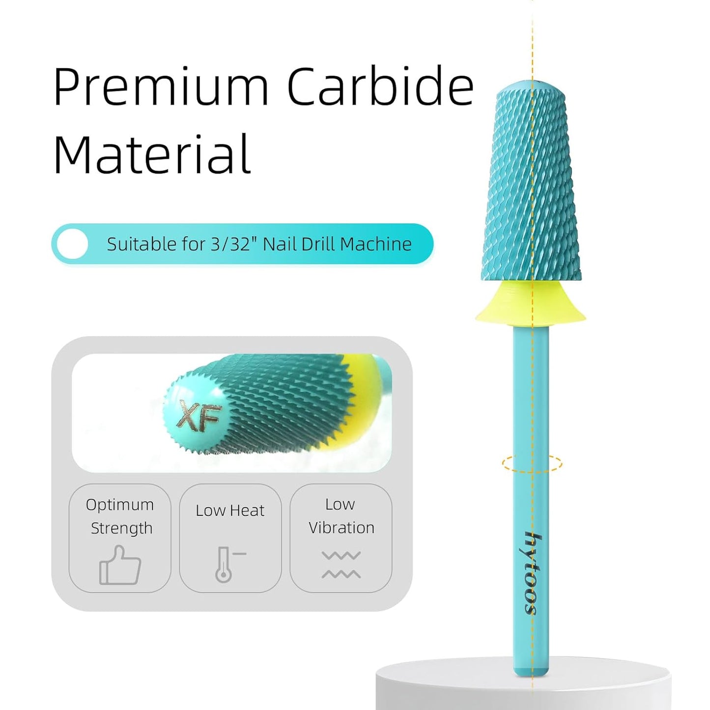 Safety Tapered Nail Drill Bits, Green Coated Tungsten Carbide Rounded Barrel Nail Bit for Soft Gel & Base Removal, Manicure Tools Pro Electric File Drill Accessories, XF