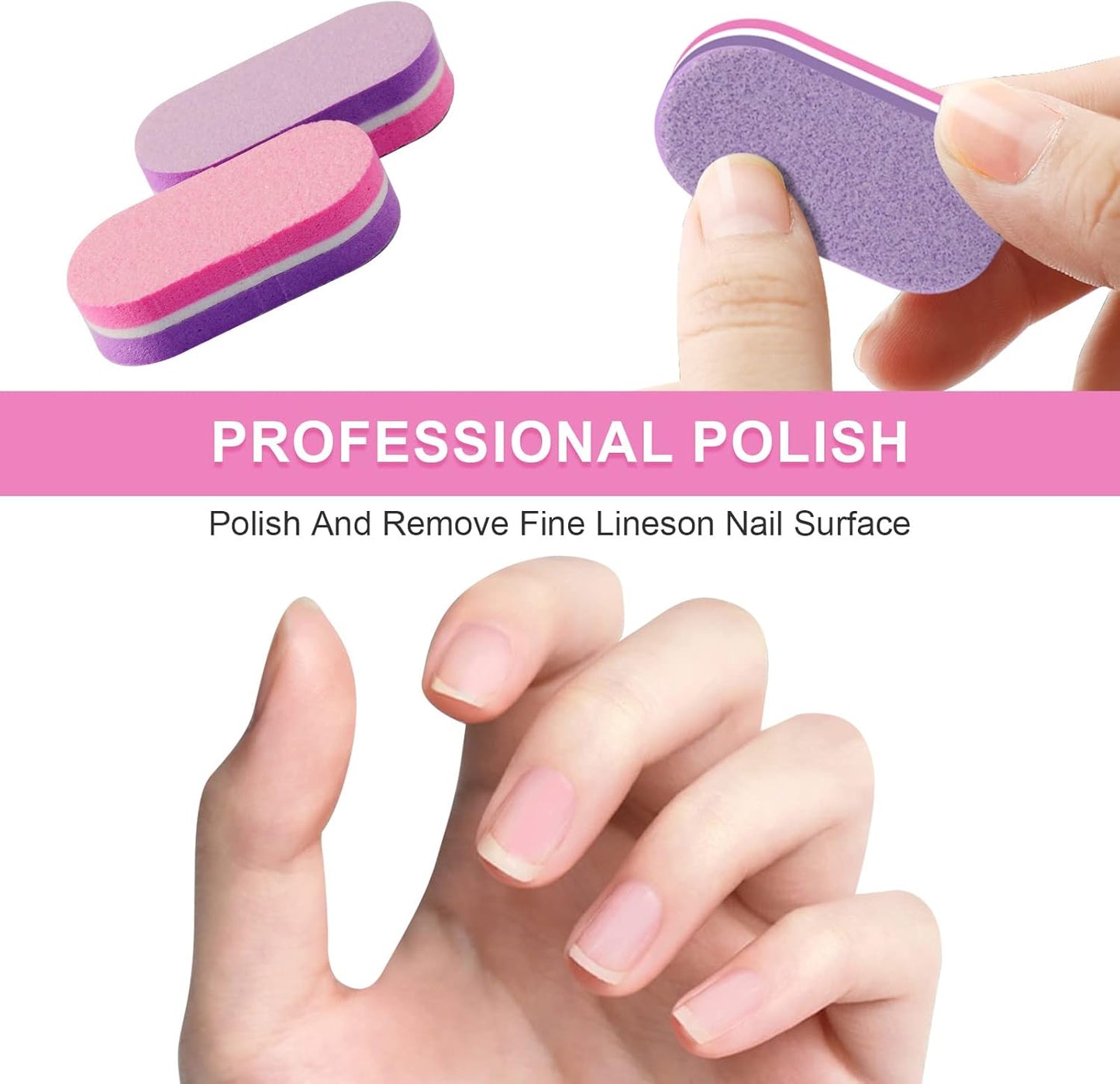 Diesisa Mini Nail Buffers, 40pc 100/180 Grit Sponge Mini Nail Files Bulk for Acrylic Nails, Buffer Block Nail File,Mini Bulk Nail buffers Double Sided for Manicure Tools - Pink/Purple