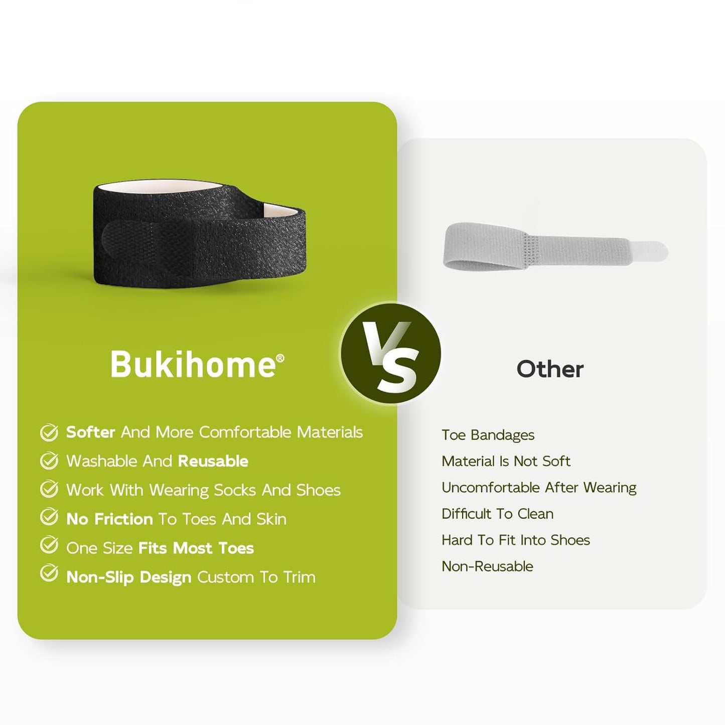 Bukihome Hammertoe Corrector - 10 Pack Toe Straighteners - Broken Toe Wraps - Realign Bent, Curled, Crooked, Claw, Hammer Toes - Toe Corrector Splints for Men and Women (5 Large + 5 Small, Black)
