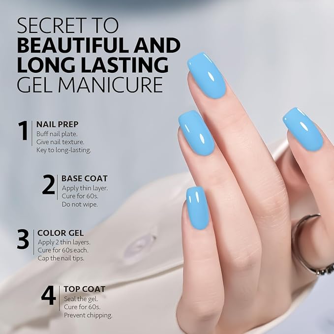 GAOY Blue Gel Nail Polish, 16ml Soak Off Gel Polish, UV Light Cure for Nail Art DIY Manicure at Home, 2454 Summer Sky