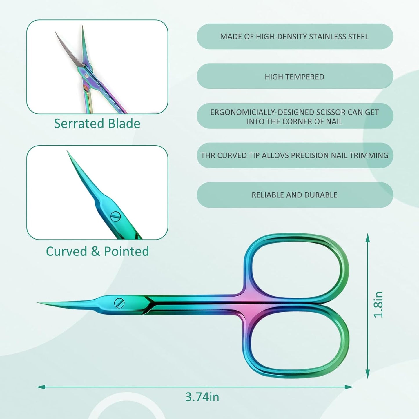 Nail Cuticle Scissors 2Pcs small scissors Stainless Steel Cuticle skin tag scissors Extra Fine Curved Color Manicure Scissors Nail Scissors Suitable for Eyebrows Eyelashes And Nail Trimming