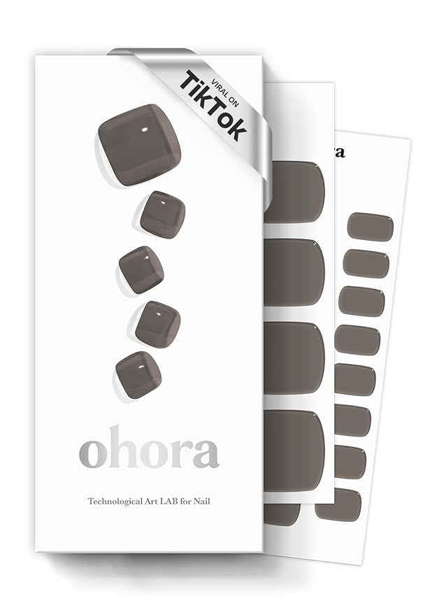 ohora Semi-Cured Gel Pedi Strips 34pcs(P Tint Black) - Includes 16 Solid Color, 14 Accent Wraps, 2 Prep Pads, Nail File & Wooden Stick