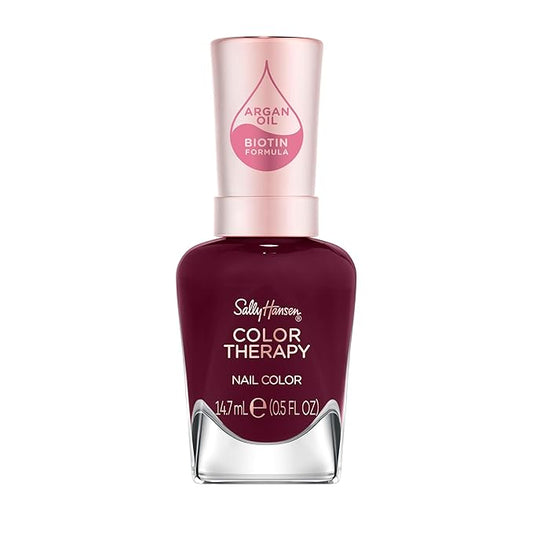 Sally Hansen Color Therapy Nail Polish | Biotin, Argan Oil, Long Lasting, Healthy Nails, Nail Strengthener, Opaque | 372 Rise and Wine | Burgundy Red Nail Color
