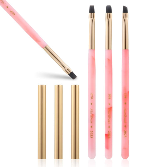 3PCS Nail Clean Up Brushes for OPI Nail Polish Remover, Brushes for Cleaning Polish Mistakes on the Cuticles, Acetone Resistant Nail Brushes for Nail Art and Designs（Jade Pink NEW）