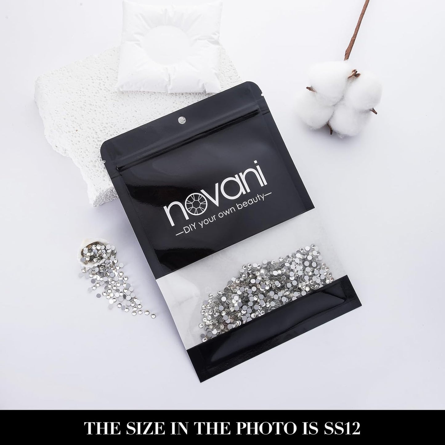 Novani 3000pcs Crystal Clear Rhinestones Flat Back Rhinestone Glass Diamonds Round Gems for Nail Art and Crafting Decorations,SS12,3.0-3.2mm