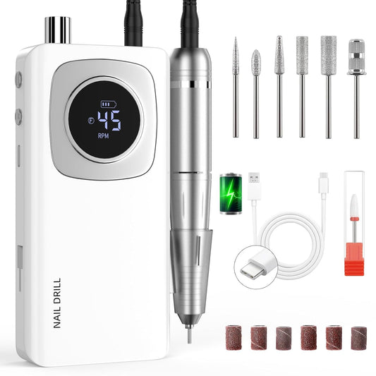 Electric Nail Drill Professional: Rechargeable Nail File with Bits for Acrylic Gel Nails, Professional Nail Drill Manicure Pedicure Polishing Shape Tools for Home Salon