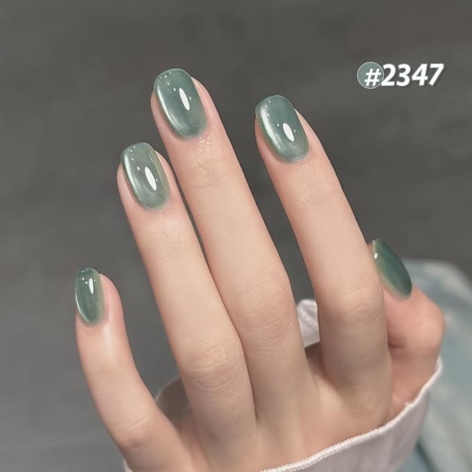 GAOY Cat Eye Gel Nail Polish Set with Magnet for Jelly Green Glitter Holographic Cat Eye, Salon Gel Manicure and Nail Art DIY at Home, Mint Green
