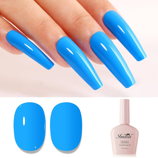 Imtiti Blue Gel Nail Polish, Bright Blue Nail Gel Polish High Gloss Soak Off UV LED spring summer Art Manicure Salon DIY Design 10ML