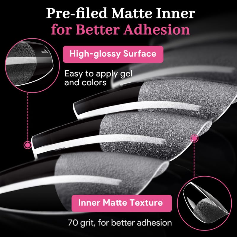 Extra Short Coffin Fake Nail Tips, 15 Sizes 240 PCS Clear Half Matte Press On False Nail Pre-shaped Half Soft Cover Gel Nail Tips Extensions Thick Long Lasting for DIY Beginners & Salon Manicure