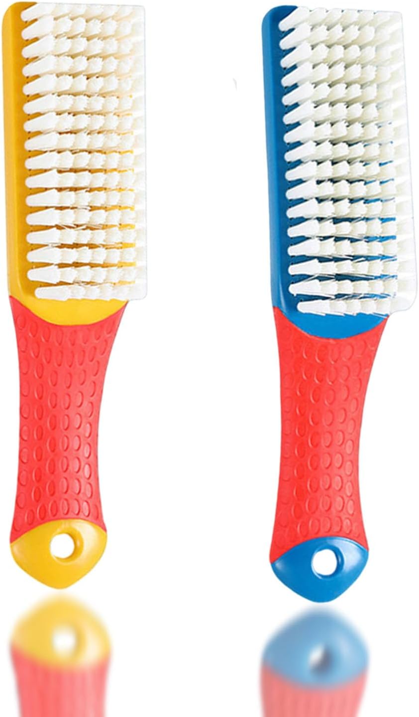 Nail Cleaning Brush, 2 Pack (Hard & Soft Bristles), Plastic Material, White & Red, Sturdy Handle, 6.3 Inch Length