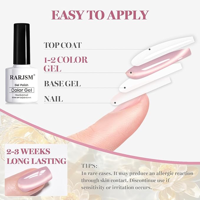 RARJSM Champagne Gold Glitter Cat Eye Gel Nail Polish Set 6Pcs Nude Pink Light Purple Velvet Ice Jelly Shimmer Ceramic Cateye Gelpolish with Magnetic Stick UV LED Curing Require Home Salon Manicure
