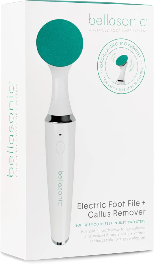 Bellasonic Electric Foot File + Callus Remover with Unique Oscillating Head – File & Smooth Dry, Hardened & Cracked Skin on Heels & Toes – Salon Quality Pedicure at Home w/Portable, Rechargeable Set