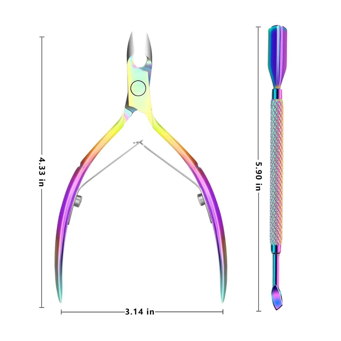 Cuticle Remover Trimmer Pusher Nippers - Cuticle Remover Professional Durable Toe Pedicure Nail Manicure Tools Set, Stainless Steel Cuticle Nipper Cutter Clipper (Colored Pusher)