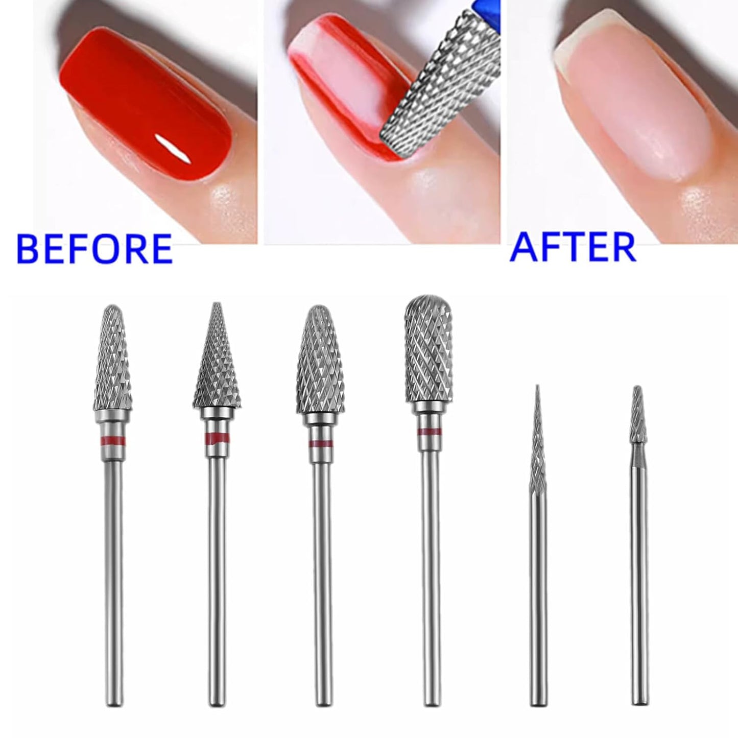 dophee 6 Pack Nail Drill Bits Set for Acrylic Nails, 3/32" Shank Electric Nail Grinding Head Polishing Remover Tool for Nail Art Salon Cuticle Cleaner, Fine Grit, Red