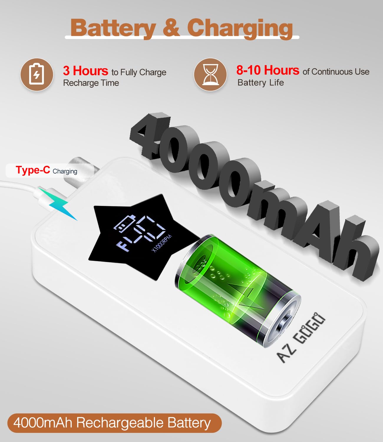 Professional Nail Drill Machine, AZ GOGO 40000RPM Rechargeable Electric Portable Nail Drill for Acrylic Gel Nails, Powerful Pro Efile Coreless Motor Quieter, High Efficiency for Salon or Home DIY