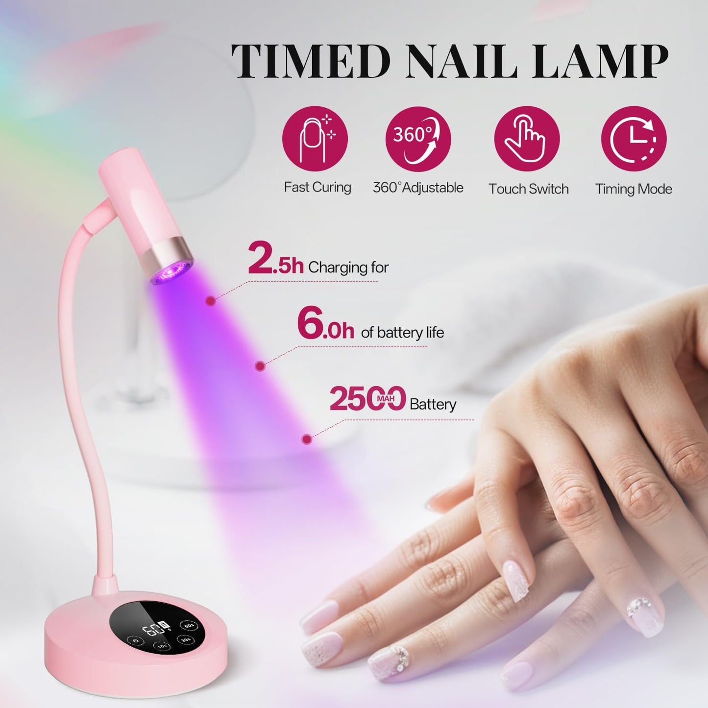 krofaue 12W UV Nail Lamp - Professional Auto-Sensing Nail Dryer with 4 Timers, Touch Buttons Rechargeable UV Light for Gel Nails Polish for Home DIY Manicure