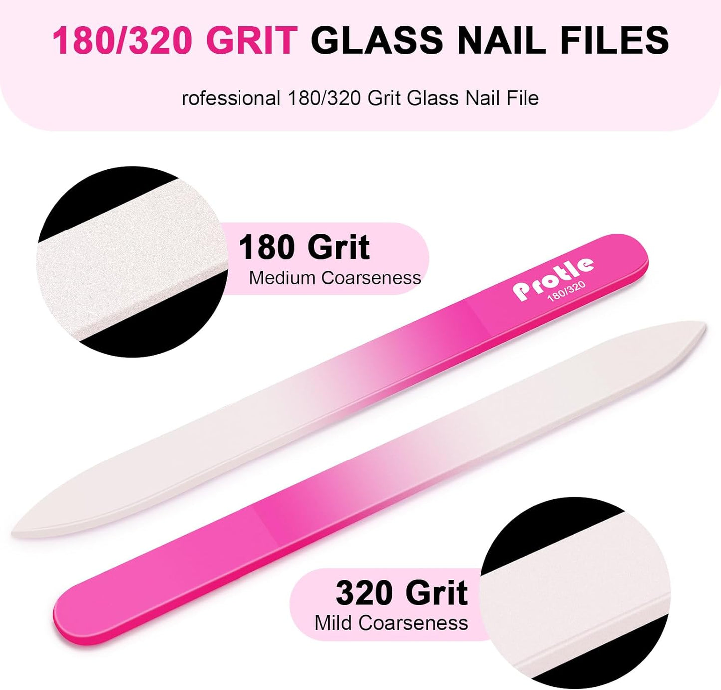 Glass Nail Files for Natural Nails,3Pack Double Sided 180/320 Crystal Nail Filer with Case,Professional Fingernail Files for Women Girls Gifts (Dark Color)