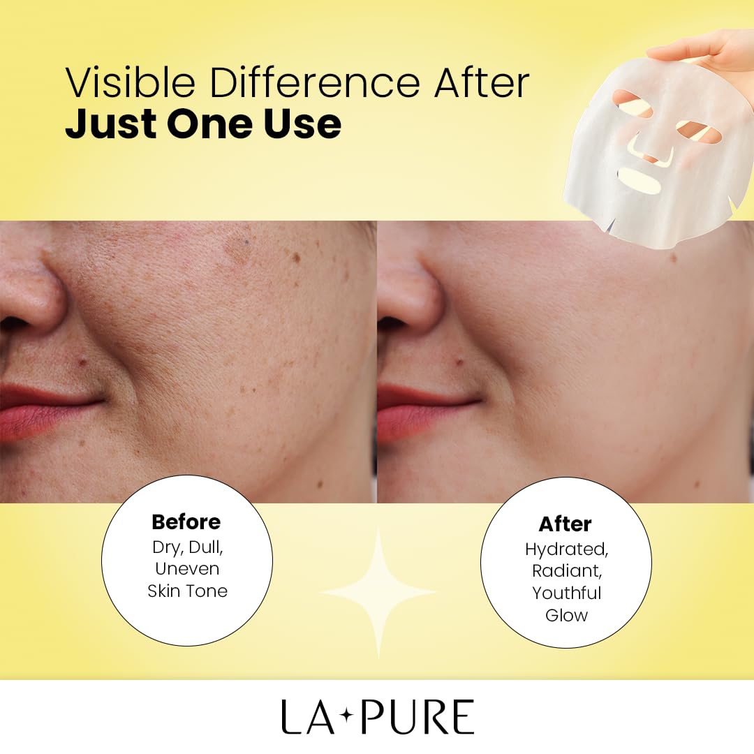 LA PURE Snail Mucin Mask – 10ct Korean Sheet Mask Pack for Signs of Aging, Aid Skin Repair & Hydration – Pure Snail Mask for Face with Collagen & Hyaluronic Acid – Cruelty-Free Hydrating Sheet Mask