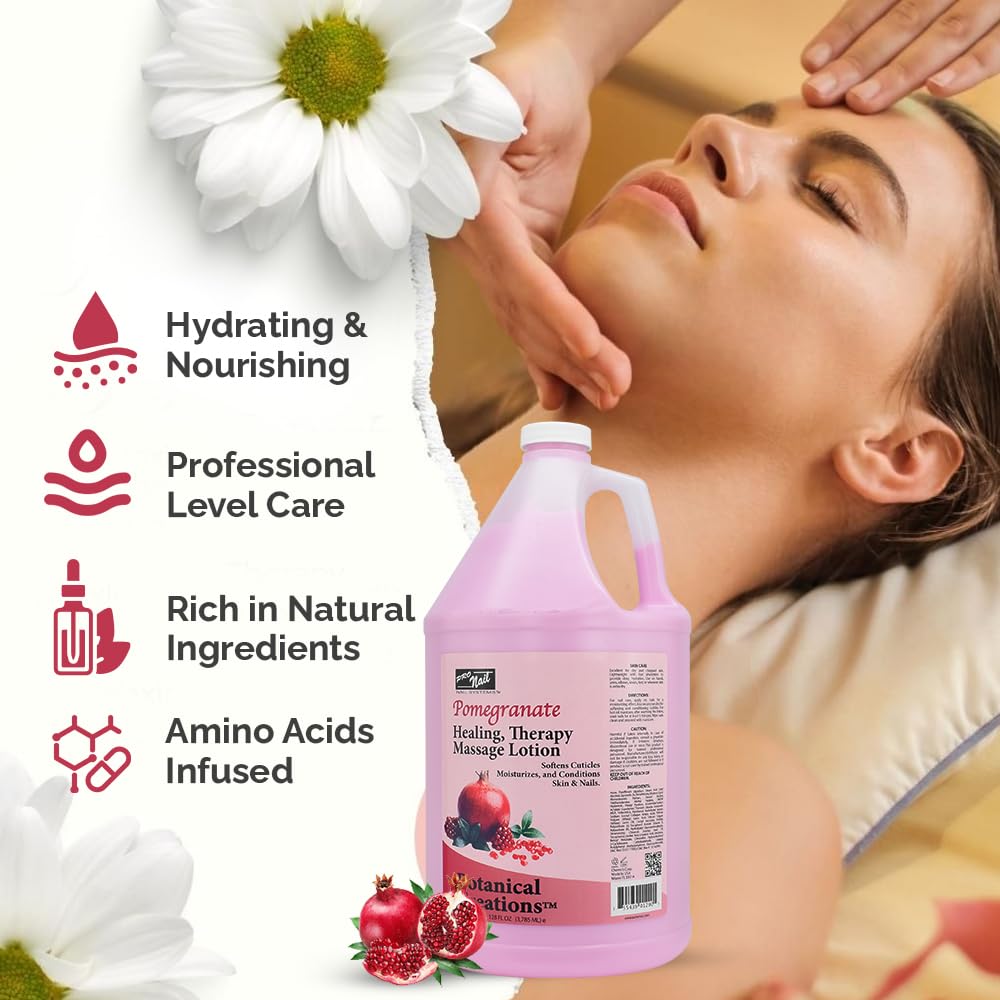 PRO NAIL - Healing Therapy Massage Lotion - Professional Pedicure, Body and Hot Oil Manicure, Infused with Natural Oils, Vitamins, Panthenol and Amino Acids (Pomegranate, 1 Gallon)