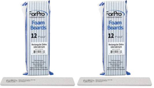 ForPro Rectangular Foam Boards, Zebra, 100/180 Grit, Double-Sided Manicure and Pedicure Nail Files, 7” L x 1.1” W, 12-Count (Pack of 2)