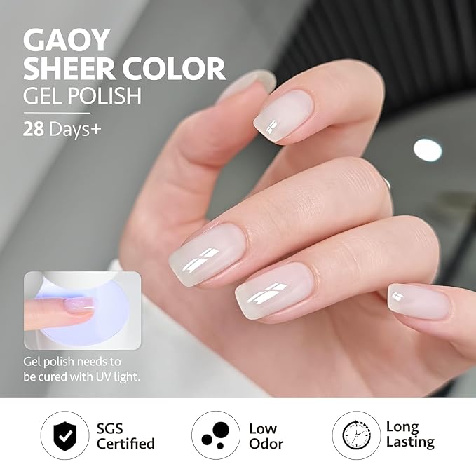 GAOY Jelly Green Spring Summer Gel Nail Polish Set, 6 Transparent Colors Sheer White Blue, Soak Off UV Light Cure Gel Polish Kit for Nail Art DIY at Home