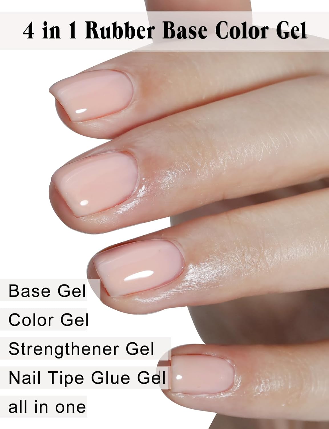 Nude Pink Gel Nail Polish, Summer French Manicure Varnish Curing, Hema Free Rubber Base Builder Gel, French Tips Base Colors Nails Strengthener Soak Off Gift for Womens (Nude Pink)