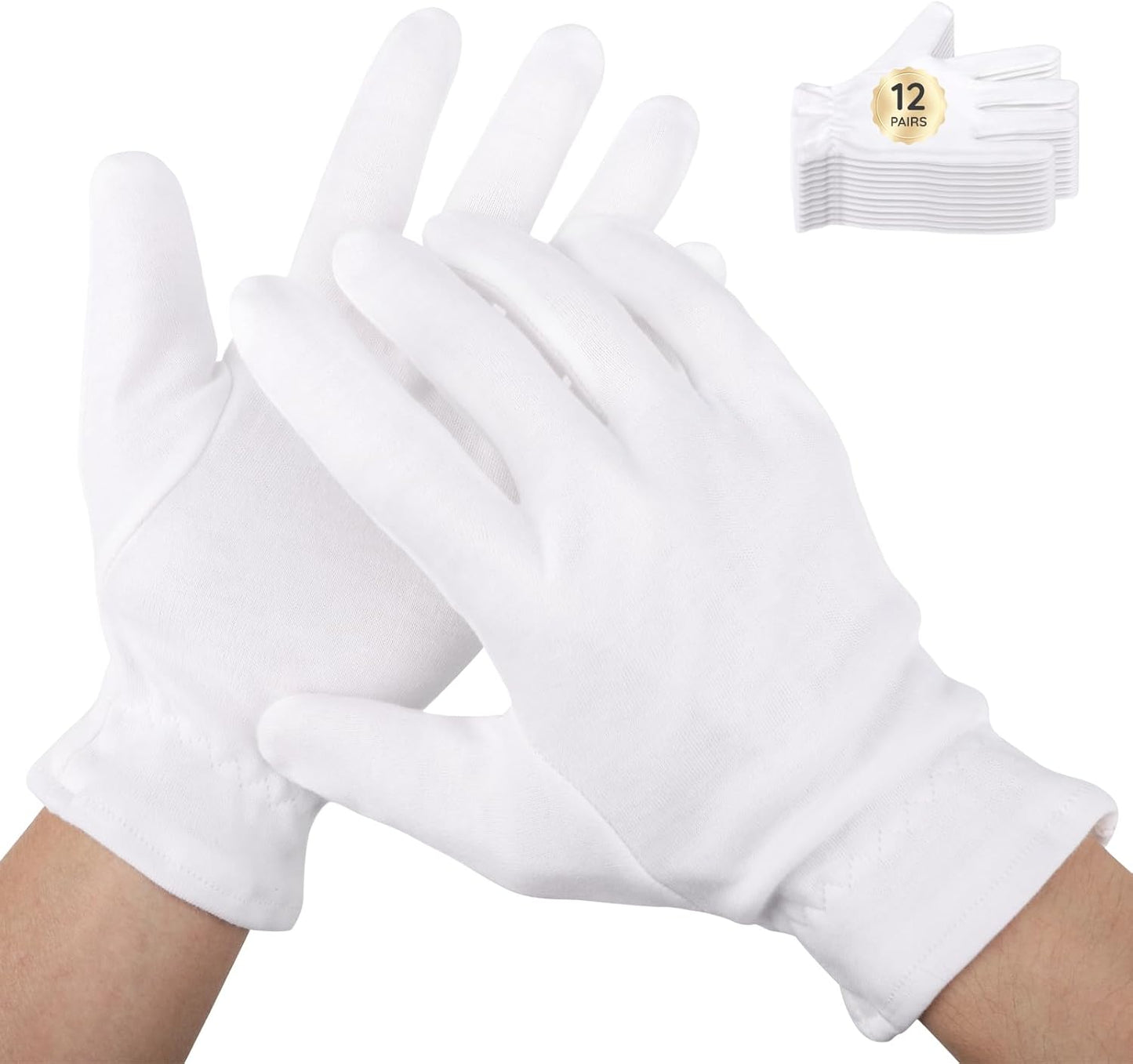 Segbeauty 24 Count White Cotton Hand Gloves with Elastic Band, Extra Large Lotion Moisturizing Gloves (12 Pairs) for Men and Women, Dry Skin Care Overnight Sleeping Gloves