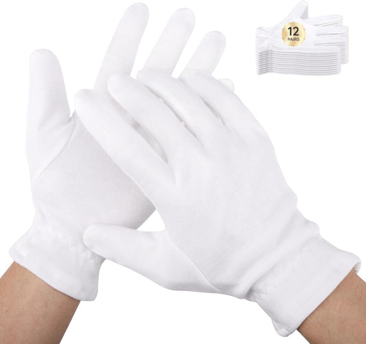 Segbeauty 24 Count White Cotton Hand Gloves with Elastic Band, Extra Large Lotion Moisturizing Gloves (12 Pairs) for Men and Women, Dry Skin Care Overnight Sleeping Gloves