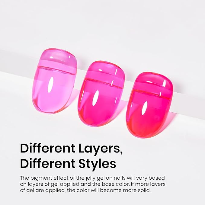 Beetles Hot Pink Gel Polish, 15ML Neon Hot Pink Jelly Gel Nail Polish Sheer Translucent Effect Summer Color Gel Soak Off UV Vibrant Night Series French Nail Art Manicure Gift for Women