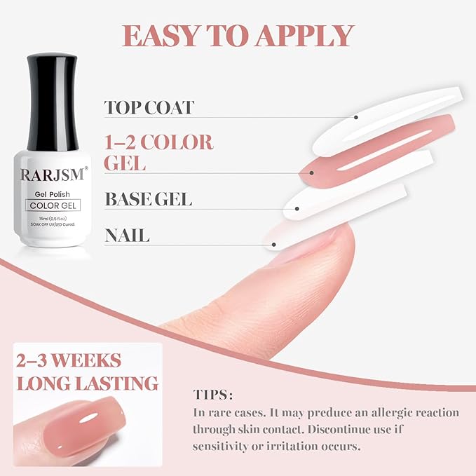 RARJSM Nude Pinkish Beige Gel Nail Polish Neutral Skin Tone Sheer Jelly Gelpolish 1PC 15ml Single Bottle Creamy Transparent Natural Nudegel Polish Soak off Cured for Home Salon French Manicure