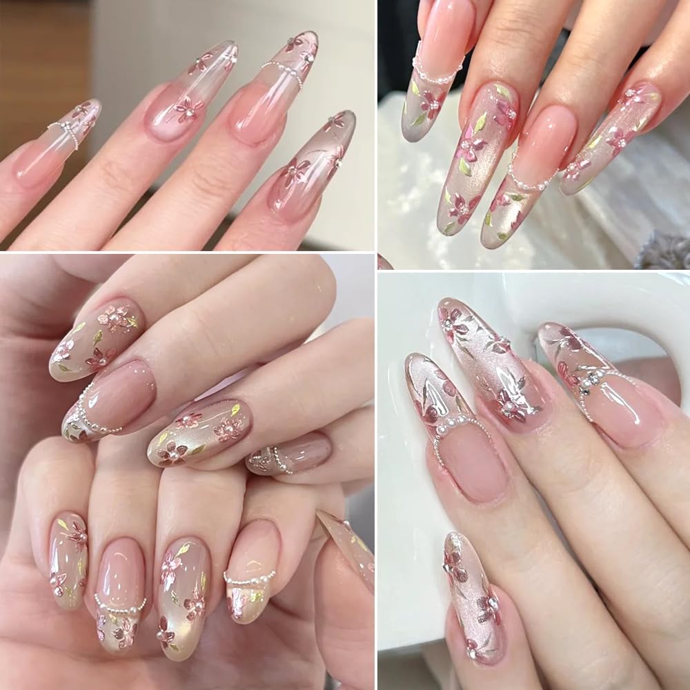 5 Sheets Bronzing Flower Nail Art Stickers Decals, Metallic Floral Leaf Plant 5D Embossed Nail Decals Self-Adhesive Nail Supplies Nail Art Design Decoration Accessories for Women and Girls