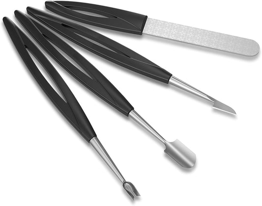 4PCS Manicure Tool Set, Professional Cuticle Pusher Cutter Trimmer Nail Polish Remover Nail File for Healthy Beautiful Nails, Stainless Steel Cuticle Knife for Fingernails Toenails