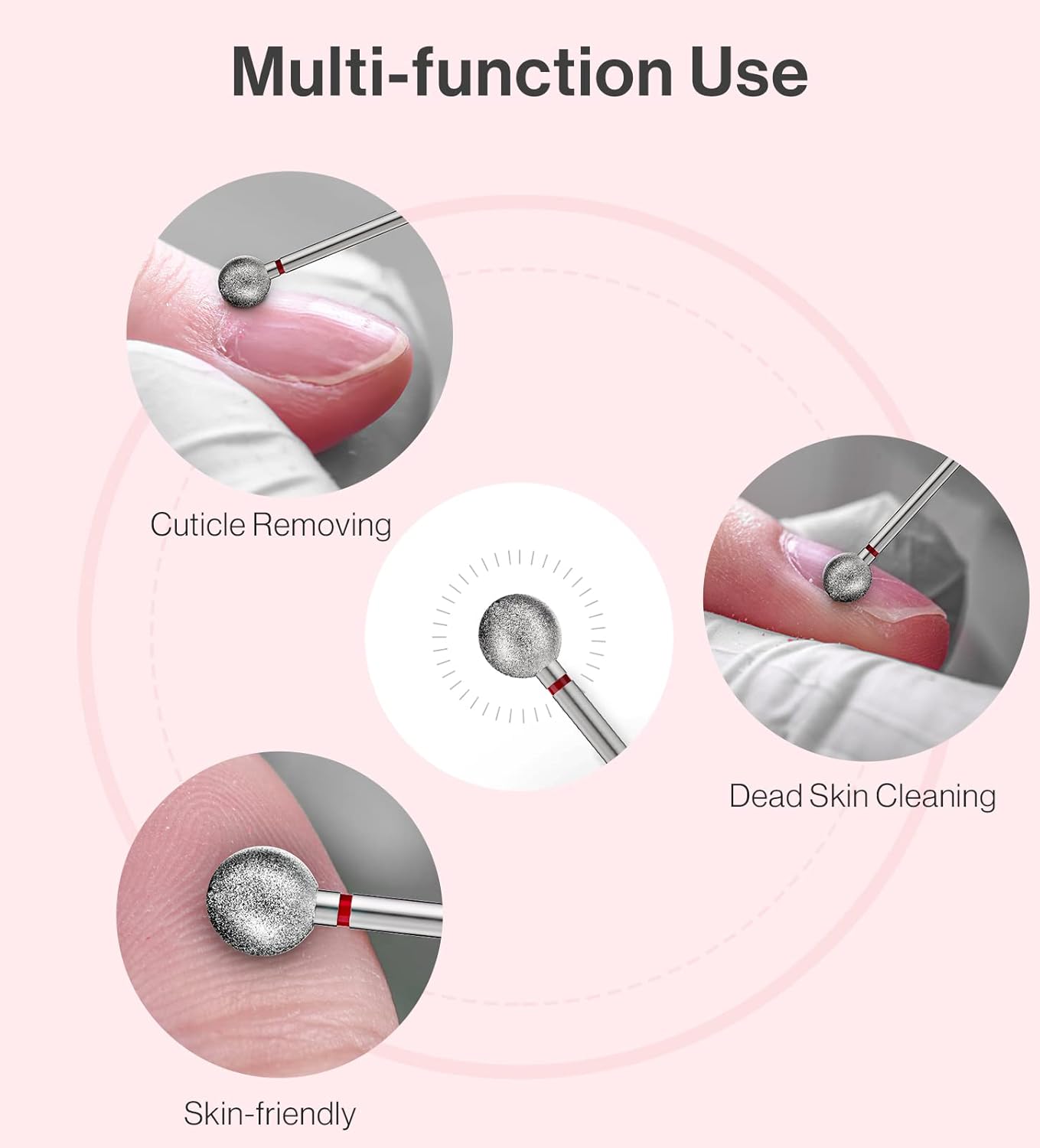 MelodySusie 7mm Ball Shape Cuticle Clean Nail Drill Bit 3/32'', Professional Safety Carbide Diamond Under Nail Cleaner for Cuticle Dead Skin Nail Prepare, Beginners Bits, Series Bit-S, Fine