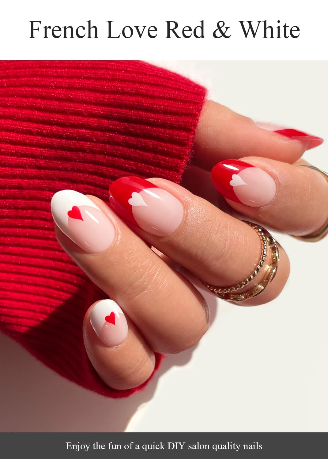 Semi Cured Gel Nail Strips (French Love Red & White)
