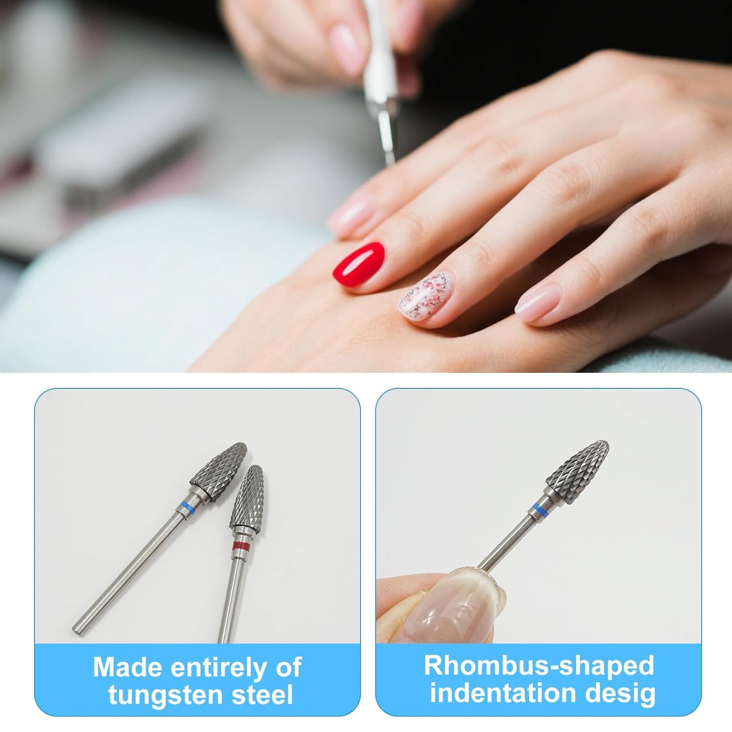 3 Pack 3/32" 5 in 1 Nail Drill Set, Tungsten Carbide Cuticle Remover & Safety Bits with Cleaning Brush, Professional Coarse Drill for Manicurists, Nail Salon, Pedicure & Gel Polishing