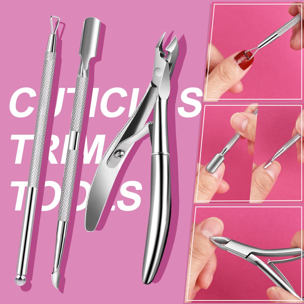 Cuticle Trimmer with Ingrown Toenail Removal Kit, Pusher and Files, Cuticle Remover Nail Cutter Clippers for Fingernails Toenails, Professional Manicure and Pedicure Tools Kit