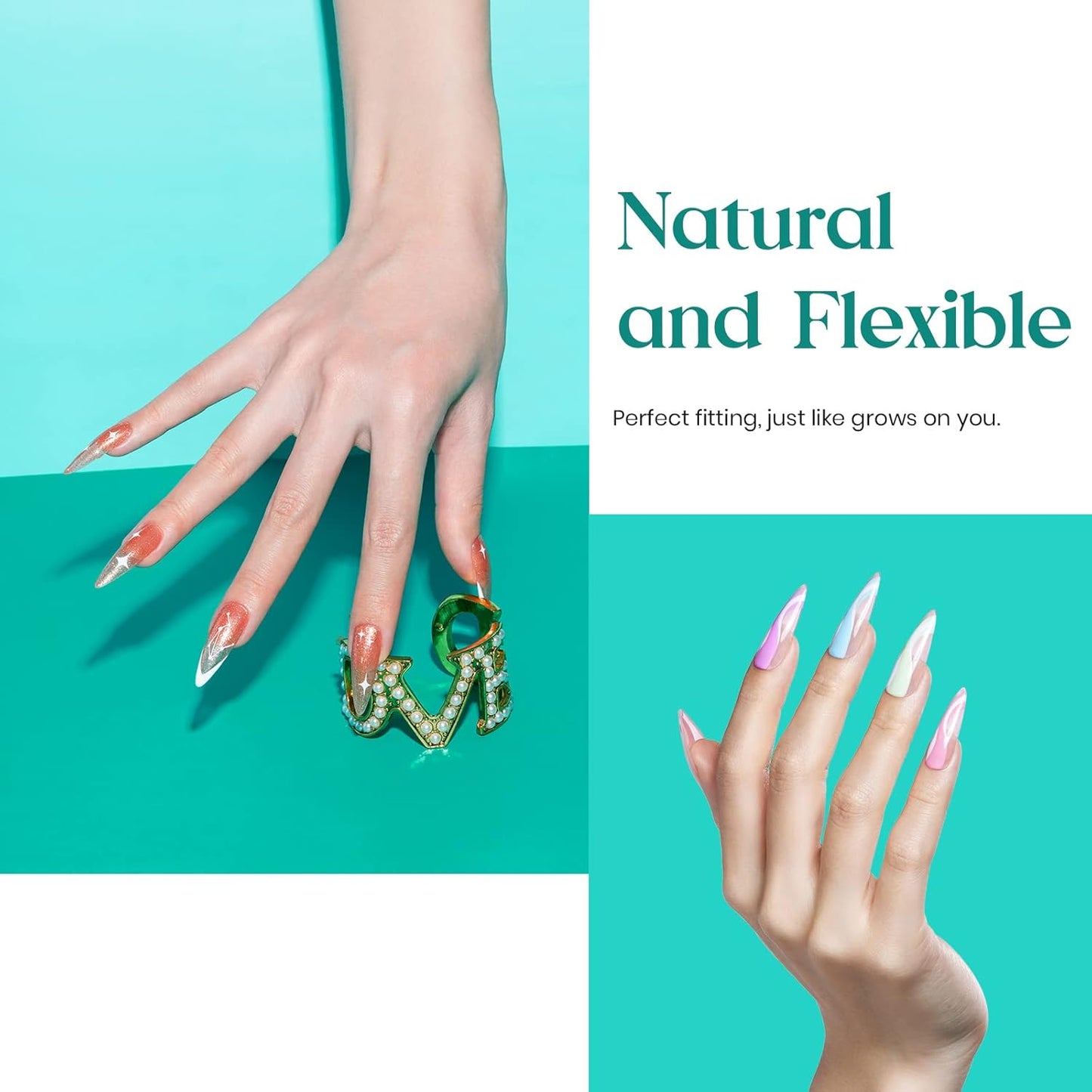 Beetles Gel Nail Tips Clear, Stiletto Medium, 500Pcs 10 Sizes, Pre-Shaped Full Cover Soft Acrylic False Press On Nail Tips Stiletto Shape Halloween Easy DIY Fall Nail Extension Salon Gift for Women