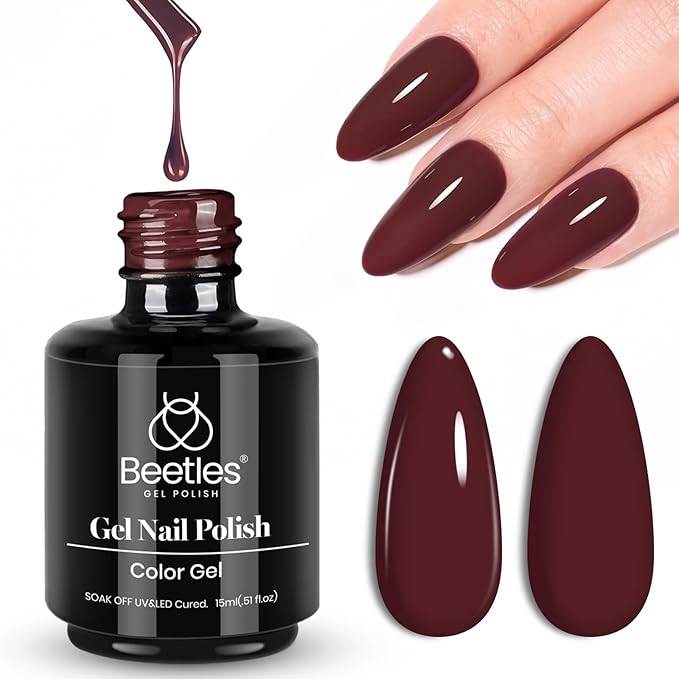 Beetles Burgundy Red Gel Polish – Blanchett Maroon Gel Nail Polish, 15ml Dark Plum Red Color UV Lamp Soak Off Manicure DIY at Home Nails Gifts for Women