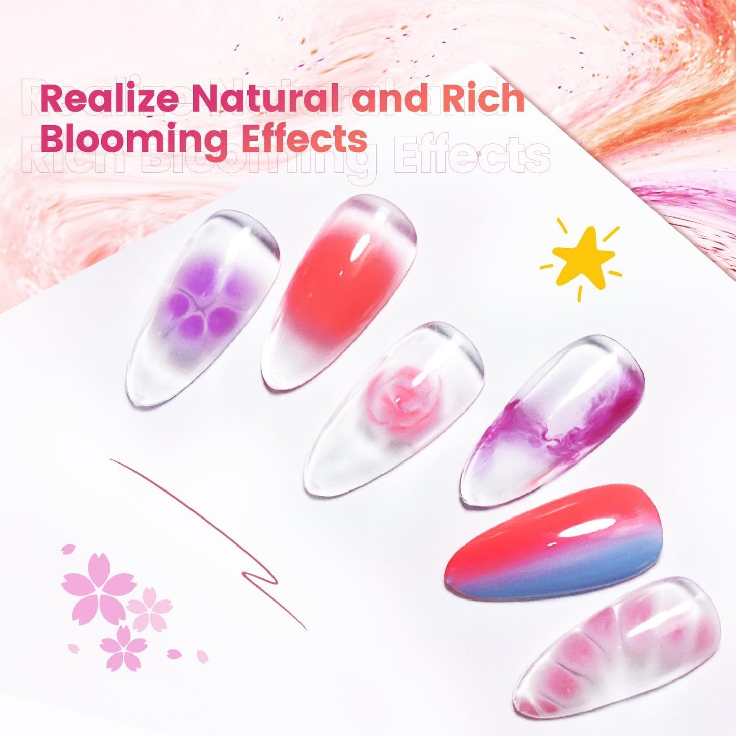 JODSONE Blooming Gel Nail Polish,2pcs 10ml Clear Blooming Gel for Marble,Watercolor,Floral Print,Gradient & Tie Dye Nail Art Effects for Women
