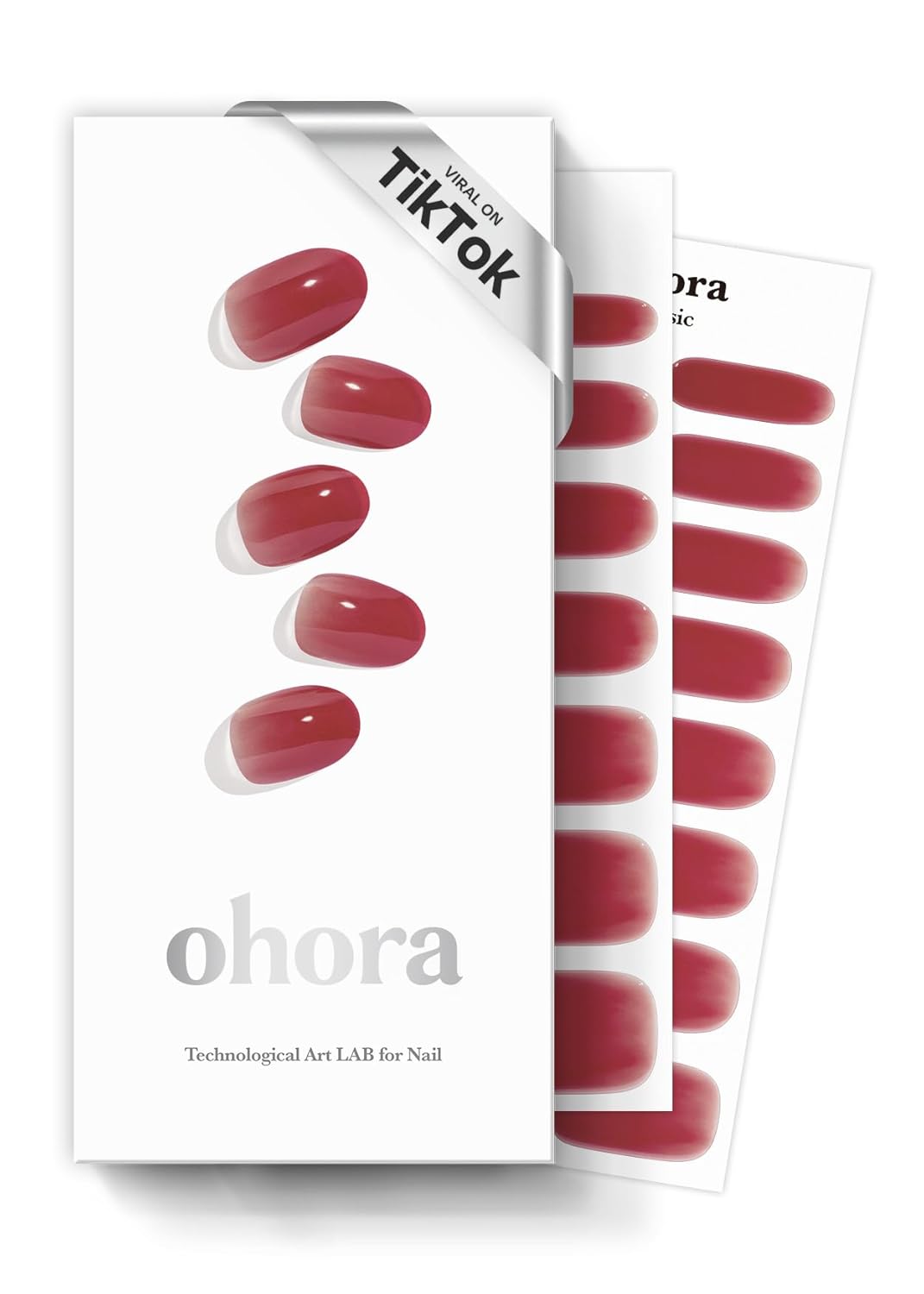 ohora Semi Cured Gel Nail Strips (N Deep) - Red, Jelly, Works with Any UV/LED Lamps, Salon-Quality, Long Lasting, Easy to Apply & Remove - Includes 2 Prep Pads, Nail File & Wooden Stick