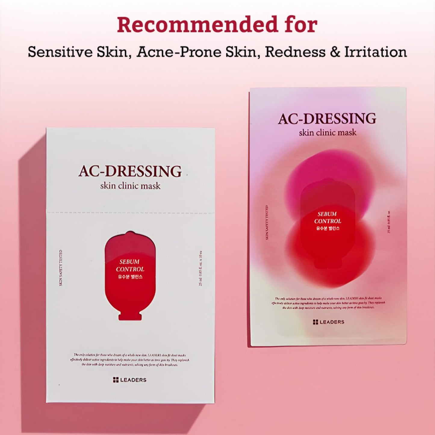 LEADERS AC-Dressing Skin Clinic Mask – Soothing and Calming Sheet Mask for Sensitive, Acne-Prone Skin – Helps Reduce Redness & Irritation, Hydrates, and Balances Skin, Sebum Care Mask – 10 Sheets