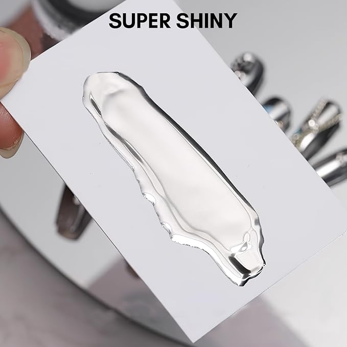 Makartt 8ml Mirror Shine Gel- Metallic Gel Nail Polish, Silver 3D Metal Painting for Nail Art Soak off UV/LED Glossy Mirror Effect Nail Glue for Home Salon DIY Manicure