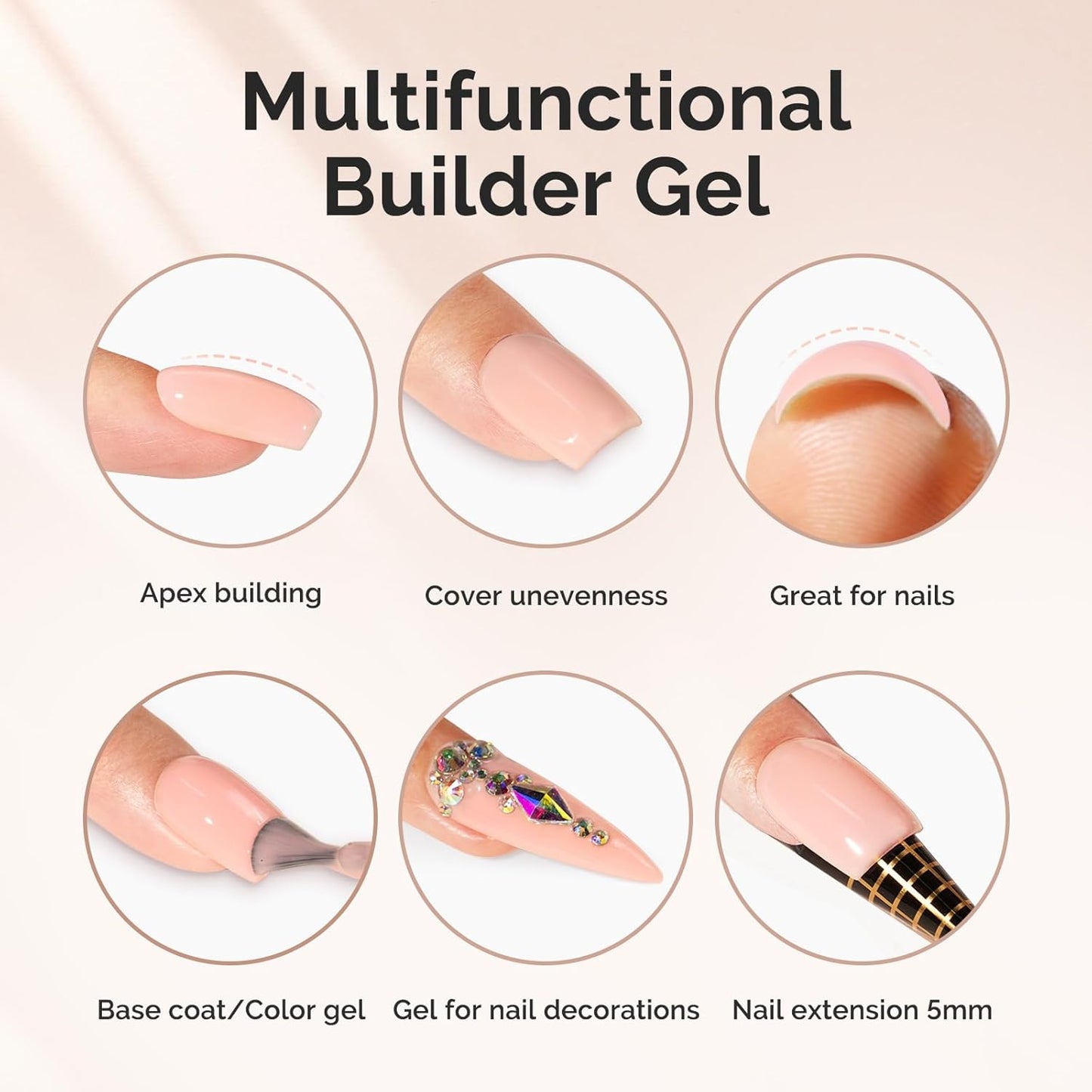 MelodySusie Hema Free Nude Pink Builder Nail Gel for Nails Thickening, 0.5 Fl Oz, Soak Off UV Extension Gel, Nail Art Design Salon DIY Manicure at Home for Women H1403