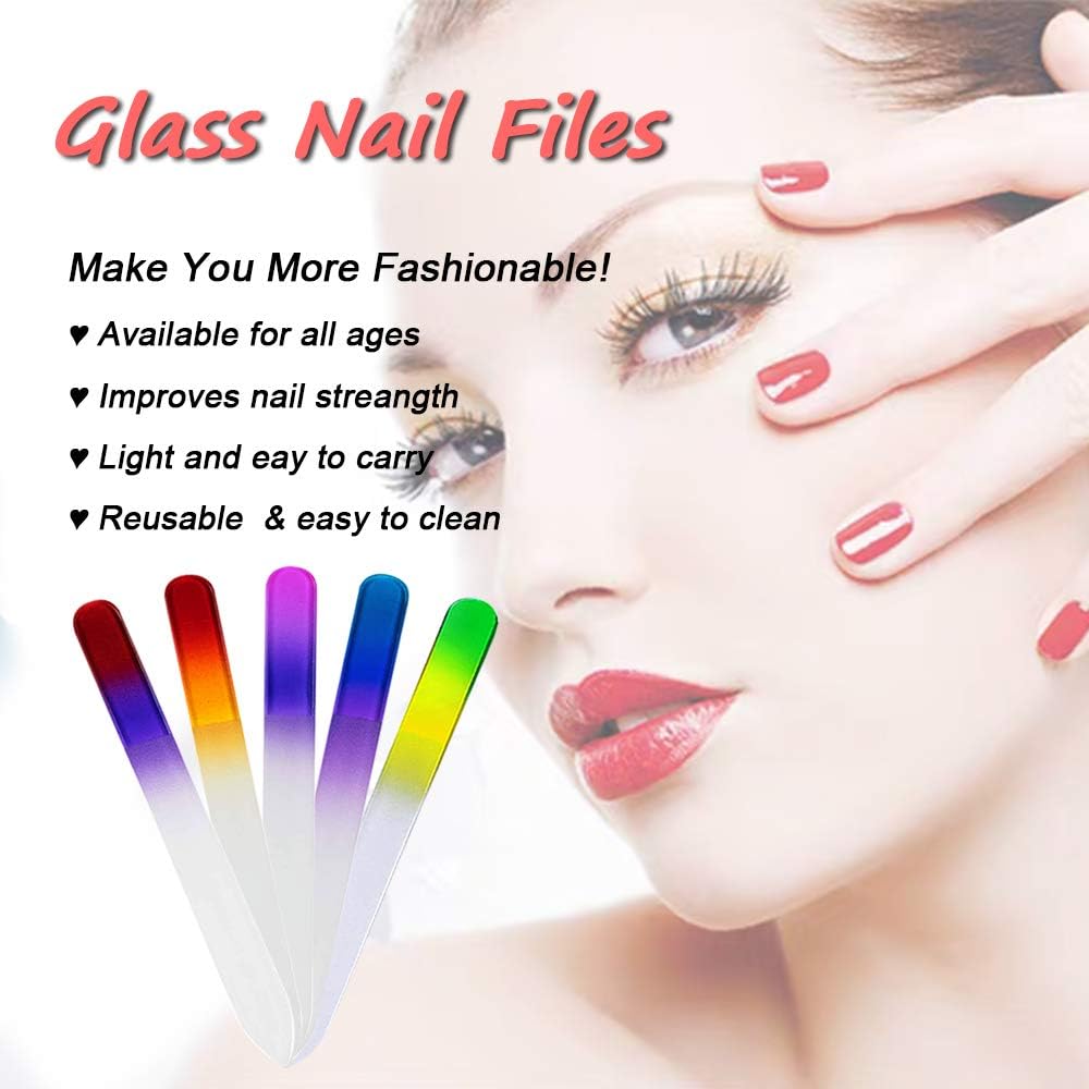 20 Pcs Glass Nail File Bulk with Plastic Sleeve, Crystal Fingernail Files Set, Double Sided Finger Nail Files, Professional Manicure Nail Care for Women Girls, Christmas Gifts Stocking Stuffers