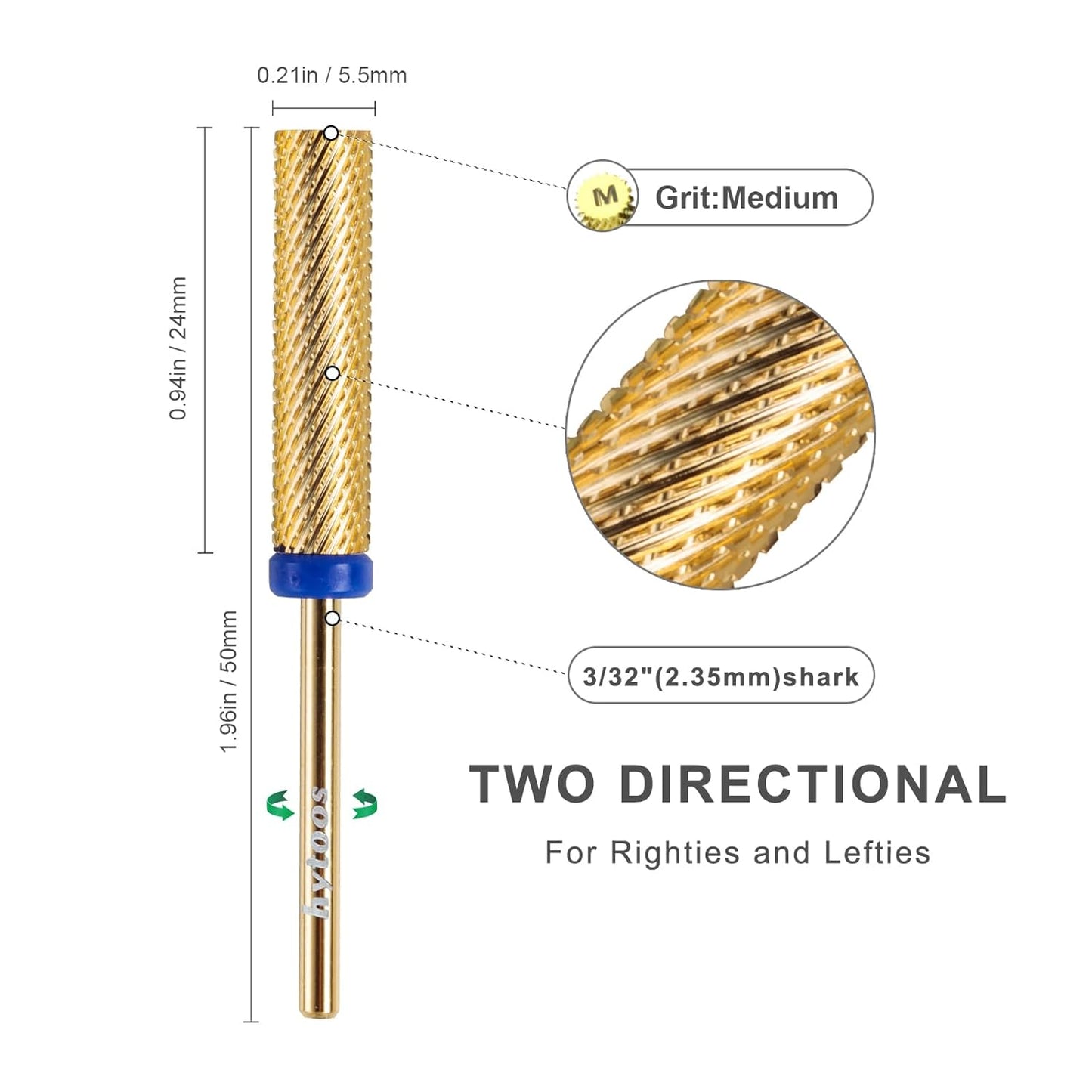 Super Long Nail Drill Bits, 24mm Gold Flat Top Barrel Carbide Nail Bit, 3/32" Two-way Rotate Drill Bits for Nails, Electric Drill Accessories, Remove Acrylic Nail Art Gel, M