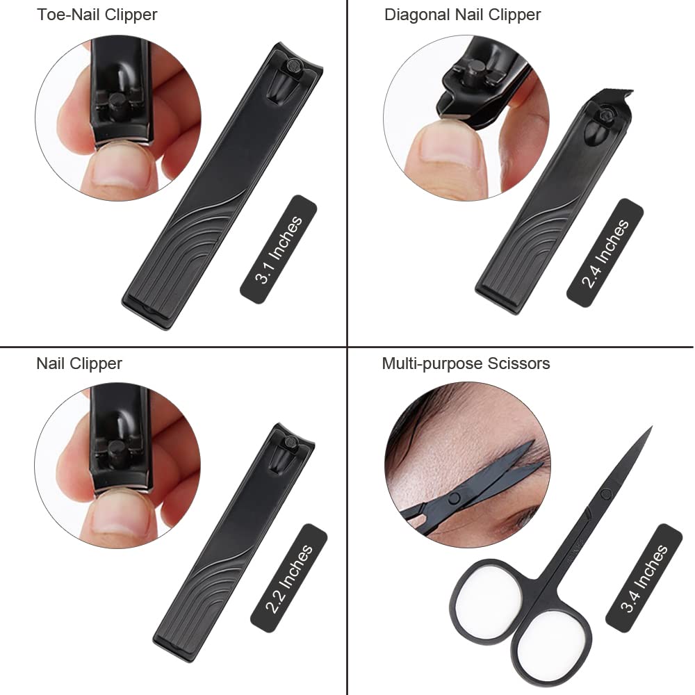 ZIZZON Travel Mini Manicure set Nail Clipper set 10 in 1 Stainless Steel Pedicure Care Grooming kit with Case(Black/Yellow)