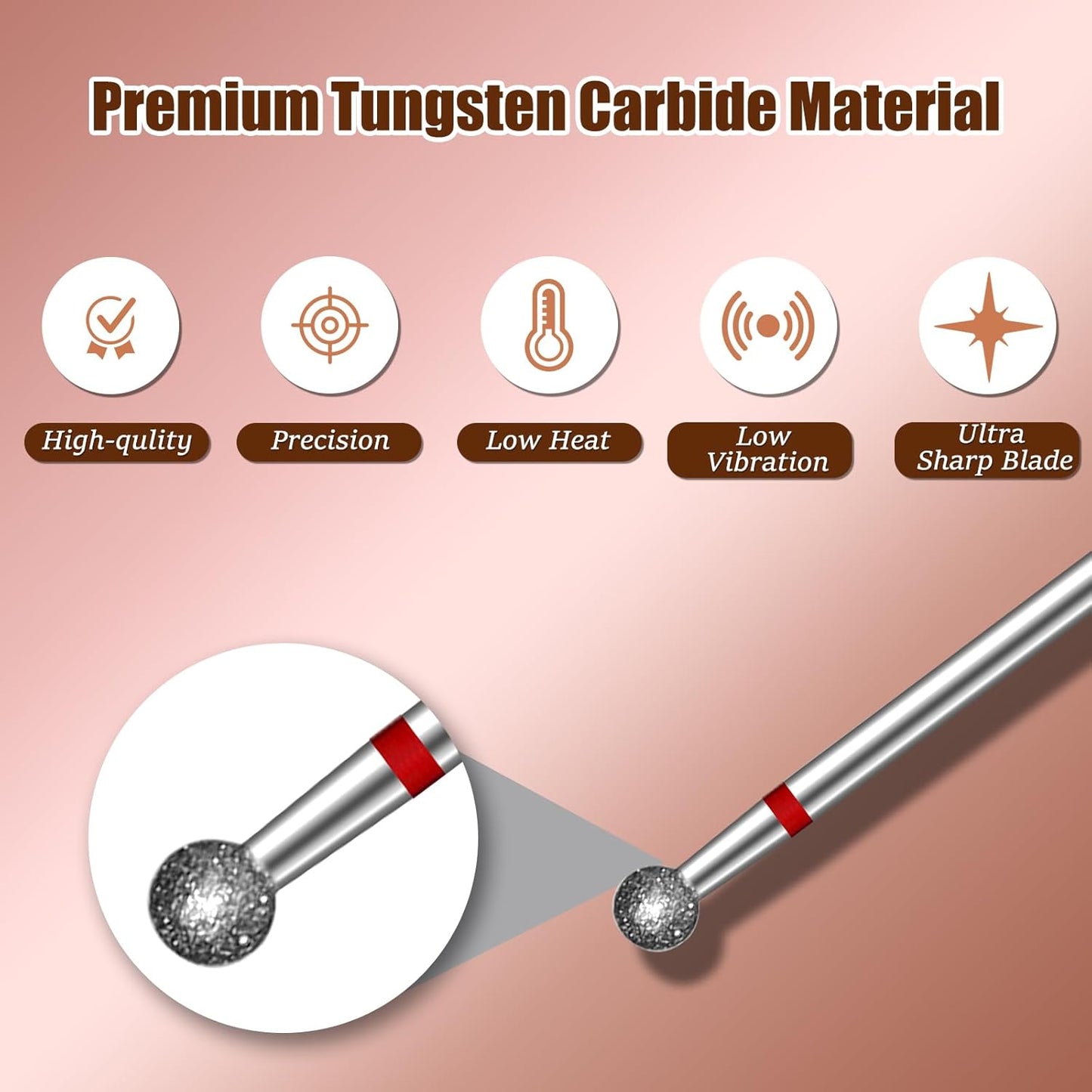 BLESWIN Nail Drill Bit 3/32'', 4MM Ball Shape Nail Bit for Cuticle Dead Skin Nail Prepare, Safety Carbide Diamond Nail Bit, Two Way Rotate, Nail Art Pedicure Manicure Salon & Home, Fine