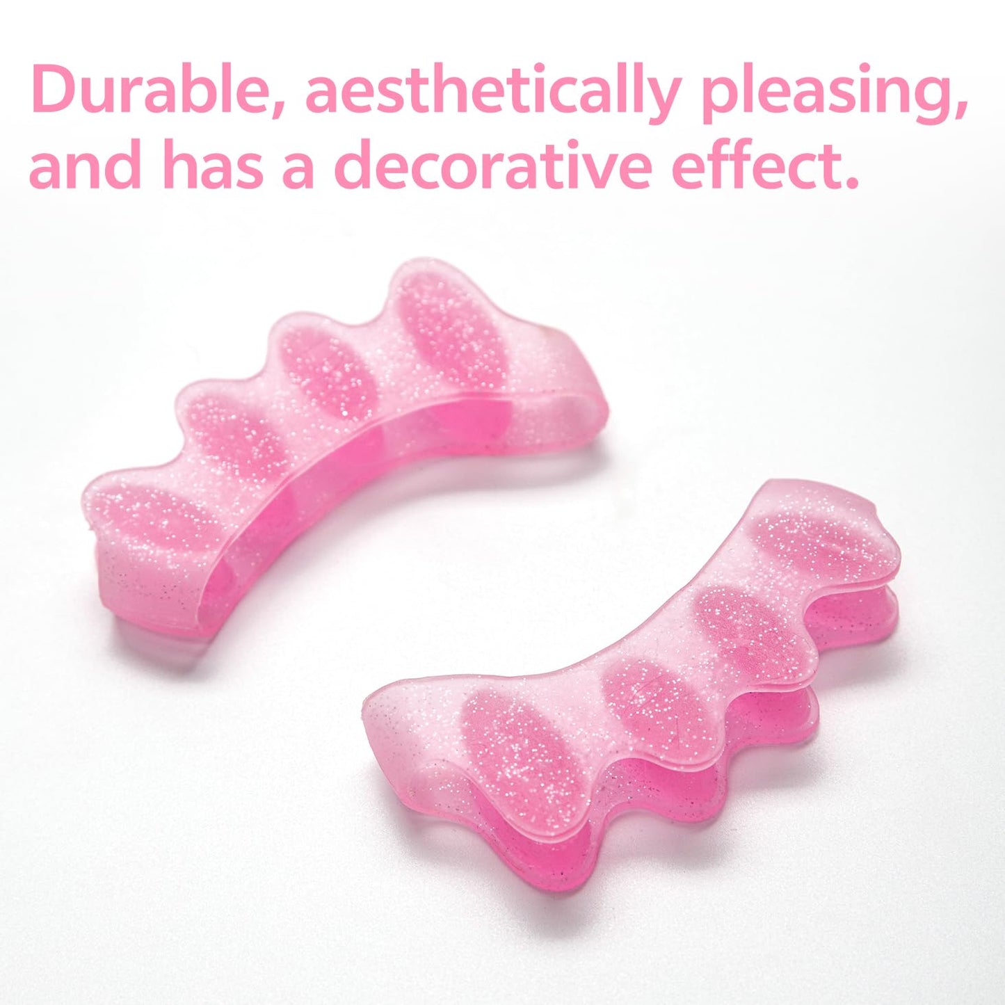 Durable Unisex Toe Separators with Sparkle Design for Yoga & Daily Use - Flexible Silicone toe Spacers for Bunions, One-Size-Fits-All for Men & Women (2PCS) (Pink)